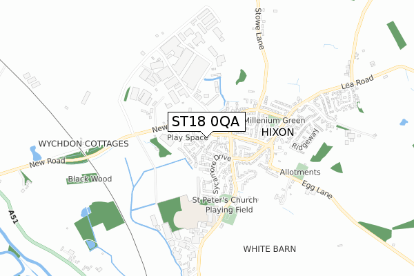 ST18 0QA map - small scale - OS Open Zoomstack (Ordnance Survey)