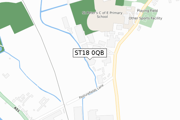 ST18 0QB map - large scale - OS Open Zoomstack (Ordnance Survey)
