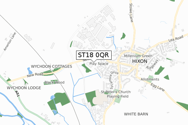 ST18 0QR map - small scale - OS Open Zoomstack (Ordnance Survey)