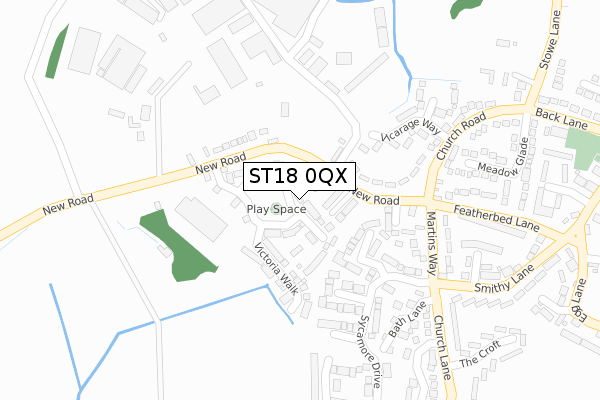 ST18 0QX map - large scale - OS Open Zoomstack (Ordnance Survey)