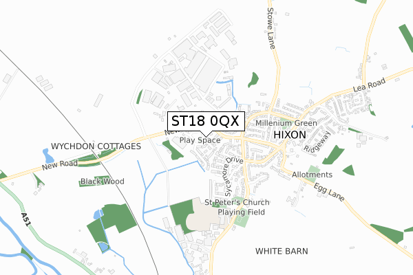 ST18 0QX map - small scale - OS Open Zoomstack (Ordnance Survey)