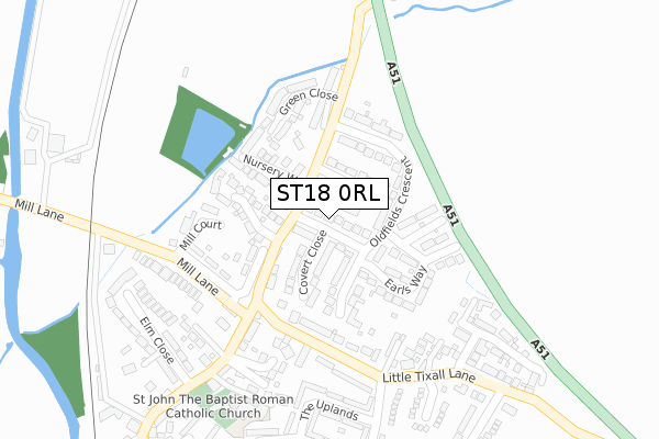 ST18 0RL map - large scale - OS Open Zoomstack (Ordnance Survey)