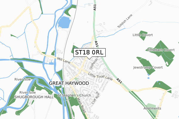 ST18 0RL map - small scale - OS Open Zoomstack (Ordnance Survey)