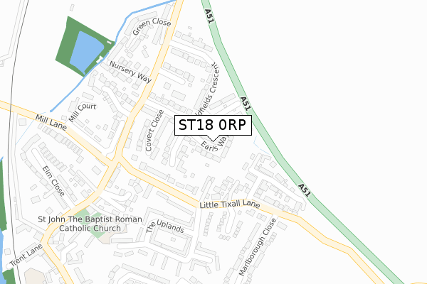 ST18 0RP map - large scale - OS Open Zoomstack (Ordnance Survey)