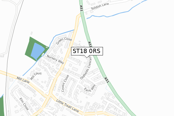 ST18 0RS map - large scale - OS Open Zoomstack (Ordnance Survey)
