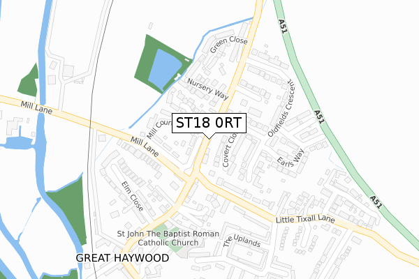 ST18 0RT map - large scale - OS Open Zoomstack (Ordnance Survey)