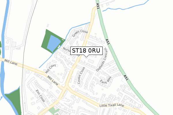 ST18 0RU map - large scale - OS Open Zoomstack (Ordnance Survey)