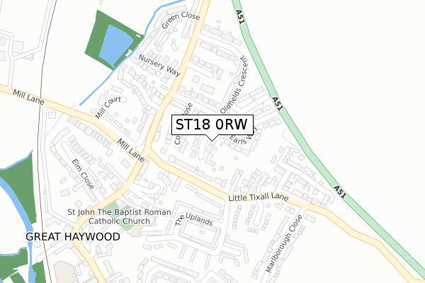 ST18 0RW map - large scale - OS Open Zoomstack (Ordnance Survey)