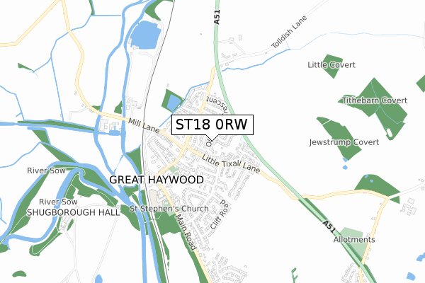 ST18 0RW map - small scale - OS Open Zoomstack (Ordnance Survey)