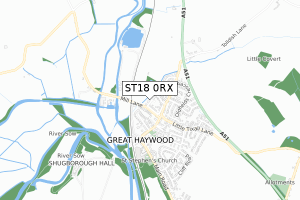 ST18 0RX map - small scale - OS Open Zoomstack (Ordnance Survey)