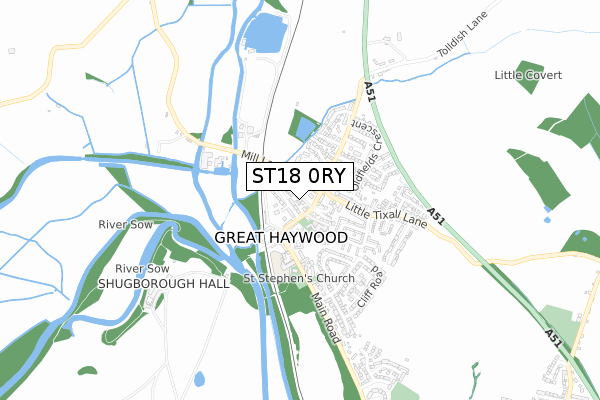 ST18 0RY map - small scale - OS Open Zoomstack (Ordnance Survey)