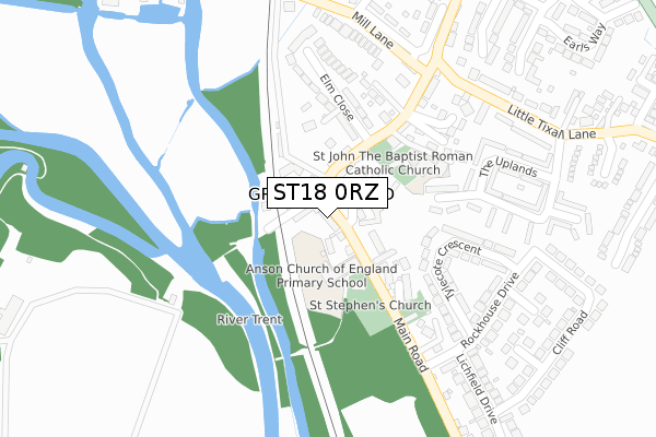 ST18 0RZ map - large scale - OS Open Zoomstack (Ordnance Survey)