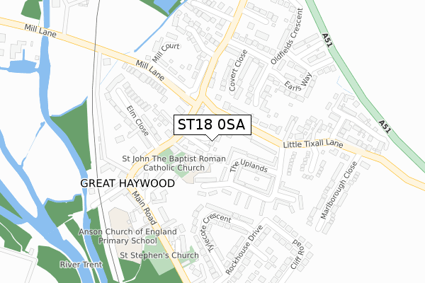 ST18 0SA map - large scale - OS Open Zoomstack (Ordnance Survey)