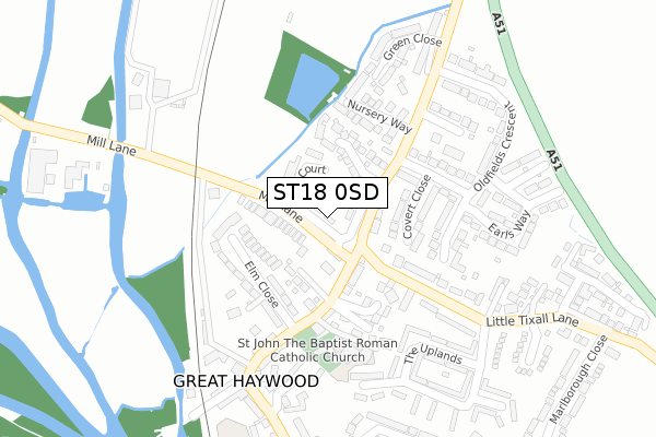 ST18 0SD map - large scale - OS Open Zoomstack (Ordnance Survey)