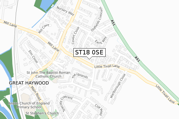ST18 0SE map - large scale - OS Open Zoomstack (Ordnance Survey)