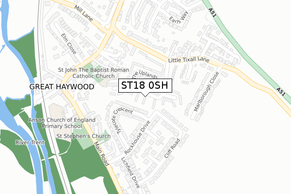 ST18 0SH map - large scale - OS Open Zoomstack (Ordnance Survey)