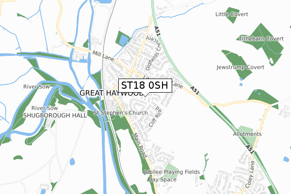 ST18 0SH map - small scale - OS Open Zoomstack (Ordnance Survey)