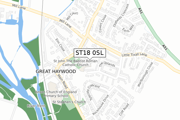 ST18 0SL map - large scale - OS Open Zoomstack (Ordnance Survey)