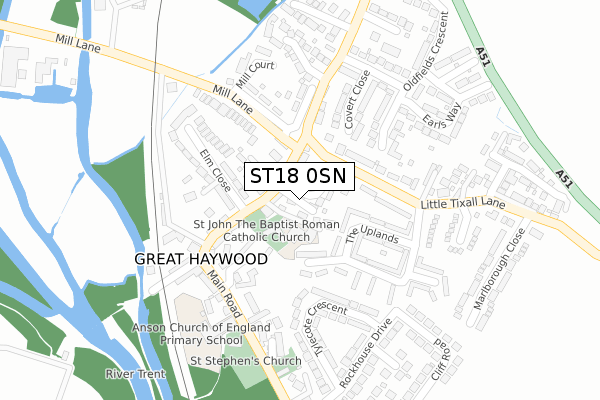 ST18 0SN map - large scale - OS Open Zoomstack (Ordnance Survey)