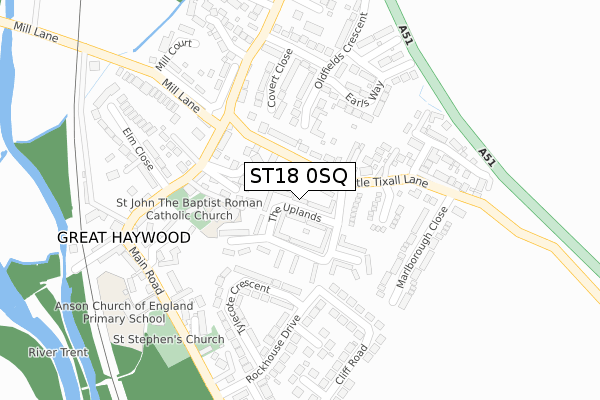 ST18 0SQ map - large scale - OS Open Zoomstack (Ordnance Survey)