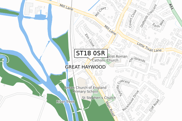 ST18 0SR map - large scale - OS Open Zoomstack (Ordnance Survey)