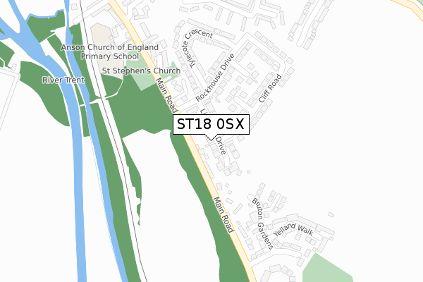 ST18 0SX map - large scale - OS Open Zoomstack (Ordnance Survey)