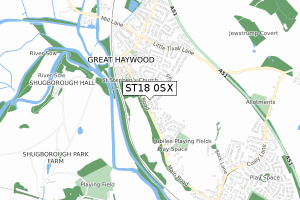 ST18 0SX map - small scale - OS Open Zoomstack (Ordnance Survey)