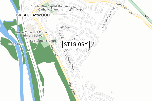 ST18 0SY map - large scale - OS Open Zoomstack (Ordnance Survey)