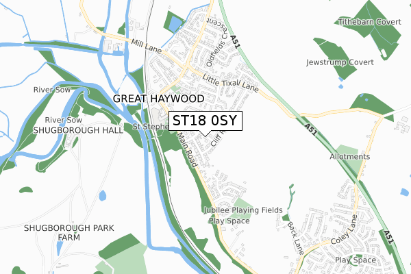 ST18 0SY map - small scale - OS Open Zoomstack (Ordnance Survey)