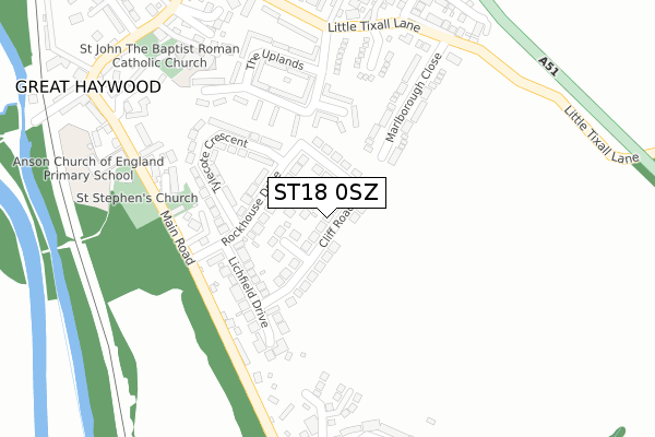 ST18 0SZ map - large scale - OS Open Zoomstack (Ordnance Survey)
