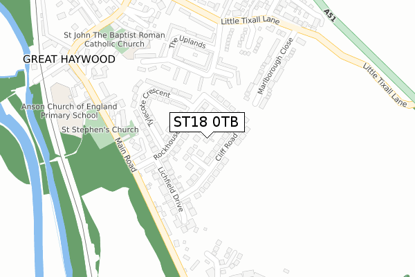 ST18 0TB map - large scale - OS Open Zoomstack (Ordnance Survey)