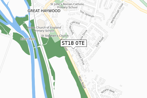 ST18 0TE map - large scale - OS Open Zoomstack (Ordnance Survey)