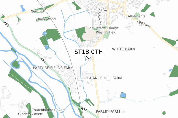 ST18 0TH map - small scale - OS Open Zoomstack (Ordnance Survey)