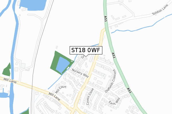 ST18 0WF map - large scale - OS Open Zoomstack (Ordnance Survey)