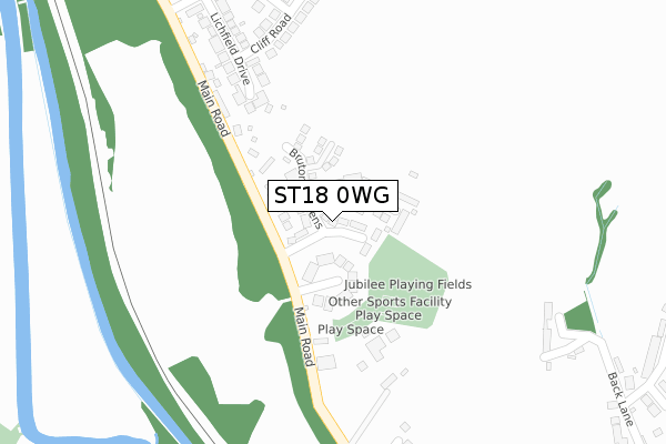 ST18 0WG map - large scale - OS Open Zoomstack (Ordnance Survey)