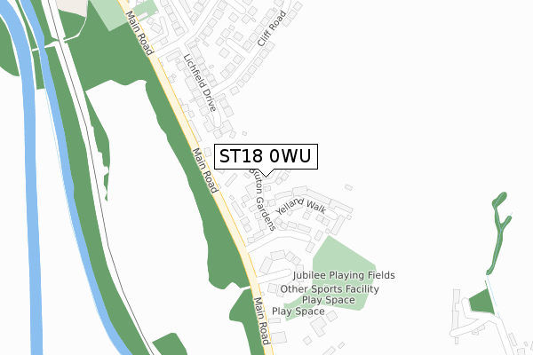 ST18 0WU map - large scale - OS Open Zoomstack (Ordnance Survey)