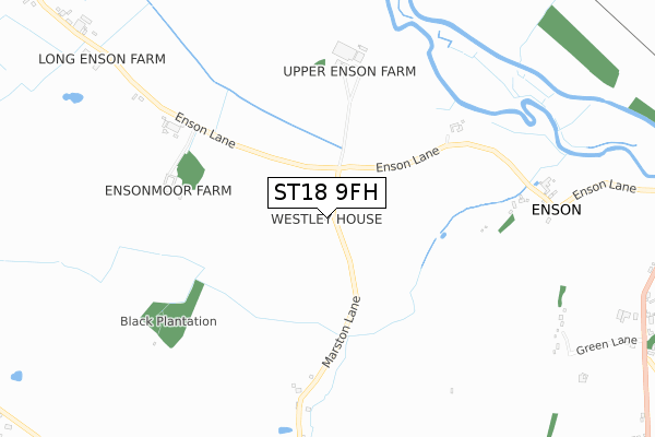 ST18 9FH map - small scale - OS Open Zoomstack (Ordnance Survey) ST18 9FH map - small scale - OS Open Zoomstack (Ordnance Survey)