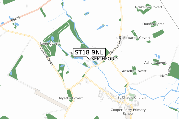 ST18 9NL map - small scale - OS Open Zoomstack (Ordnance Survey)