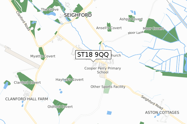 ST18 9QQ map - small scale - OS Open Zoomstack (Ordnance Survey)