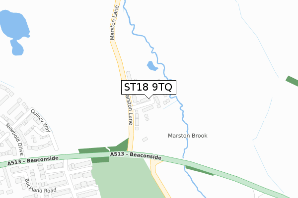 ST18 9TQ map - large scale - OS Open Zoomstack (Ordnance Survey)