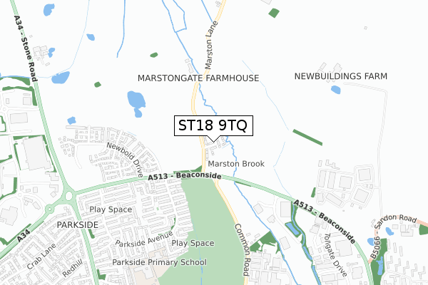 ST18 9TQ map - small scale - OS Open Zoomstack (Ordnance Survey)