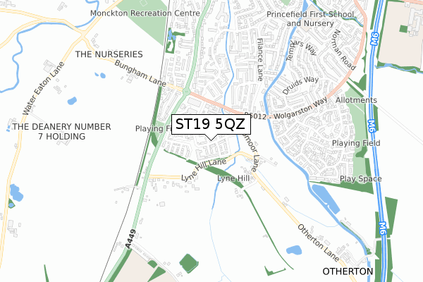 ST19 5QZ map - small scale - OS Open Zoomstack (Ordnance Survey)
