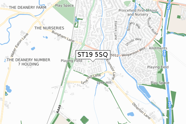 ST19 5SQ map - small scale - OS Open Zoomstack (Ordnance Survey) ST19 5SQ map - small scale - OS Open Zoomstack (Ordnance Survey)