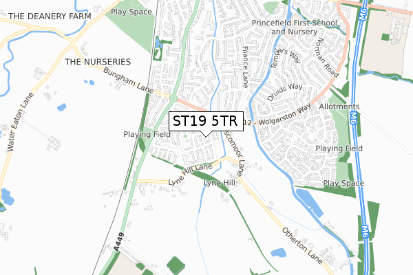 ST19 5TR map - small scale - OS Open Zoomstack (Ordnance Survey)