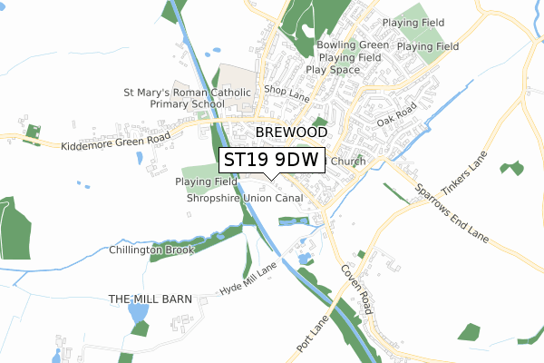 ST19 9DW map - small scale - OS Open Zoomstack (Ordnance Survey)