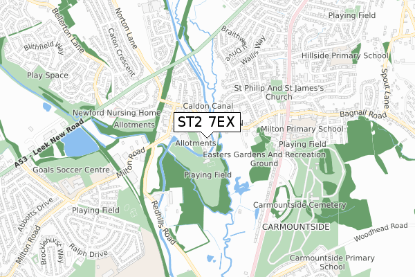 ST2 7EX map - small scale - OS Open Zoomstack (Ordnance Survey)