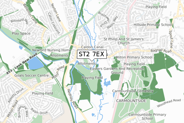 ST2 7EX map - small scale - OS Open Zoomstack (Ordnance Survey) ST2 7EX map - small scale - OS Open Zoomstack (Ordnance Survey)