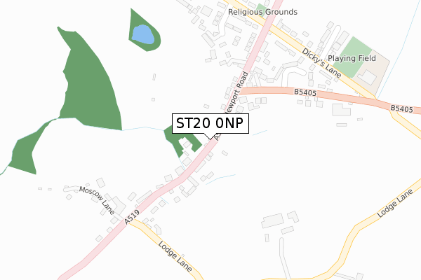 ST20 0NP map - large scale - OS Open Zoomstack (Ordnance Survey)