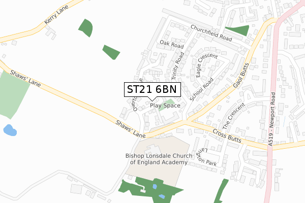 ST21 6BN map - large scale - OS Open Zoomstack (Ordnance Survey)