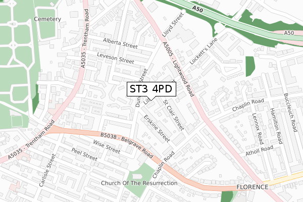 ST3 4PD map - large scale - OS Open Zoomstack (Ordnance Survey)